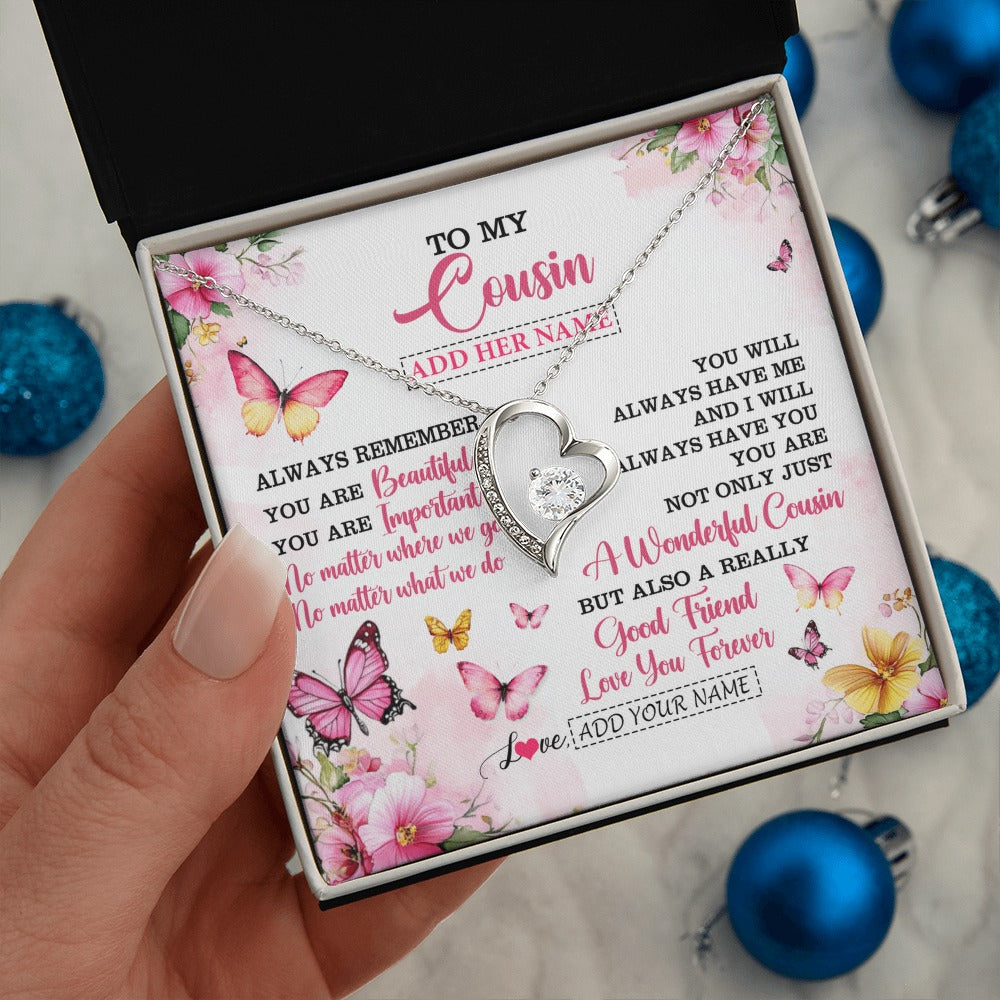 Forever Love Necklace 14K White Gold Finish | 2 | Personalized To My Cousin Gifts Necklace From Family You Are Beautiful Birthday Gifts For Cousin Graduation Christmas Custom Gift Box Message Card | https://siriusteestore.