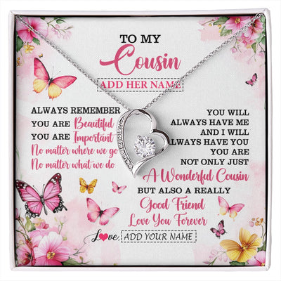 Forever Love Necklace 14K White Gold Finish | 1 | Personalized To My Cousin Gifts Necklace From Family You Are Beautiful Birthday Gifts For Cousin Graduation Christmas Custom Gift Box Message Card | https://siriusteestore.