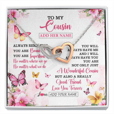 Interlocking Hearts Necklace Stainless Steel & Rose Gold Finish | 1 | Personalized To My Cousin Gifts Necklace From Family You Are Beautiful Birthday Gifts For Cousin Graduation Christmas Custom Gift Box Message Card | https://siriusteestore.