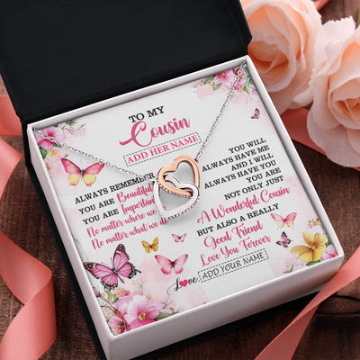 Interlocking Hearts Necklace Stainless Steel & Rose Gold Finish | 2 | Personalized To My Cousin Gifts Necklace From Family You Are Beautiful Birthday Gifts For Cousin Graduation Christmas Custom Gift Box Message Card | https://siriusteestore.