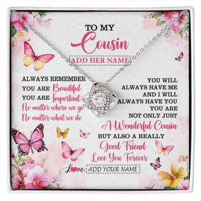 Love Knot Necklace 14K White Gold Finish | 1 | Personalized To My Cousin Gifts Necklace From Family You Are Beautiful Birthday Gifts For Cousin Graduation Christmas Custom Gift Box Message Card | https://siriusteestore.