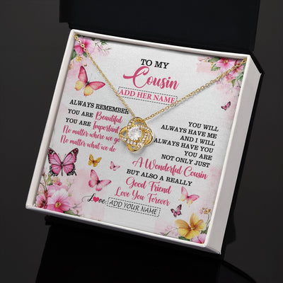 Love Knot Necklace 18K Yellow Gold Finish | 2 | Personalized To My Cousin Gifts Necklace From Family You Are Beautiful Birthday Gifts For Cousin Graduation Christmas Custom Gift Box Message Card | https://siriusteestore.
