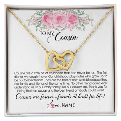 Interlocking Hearts Necklace 18K Yellow Gold Finish | Personalized To My Cousin Necklace Cousins Are Forever Friends At Heart For Life Jewelry Birthday Graduation Christmas Customized Gift Box Message Card | siriusteestore