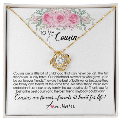 Love Knot Necklace 18K Yellow Gold Finish | Personalized To My Cousin Necklace Cousins Are Forever Friends At Heart For Life Jewelry Birthday Graduation Christmas Customized Gift Box Message Card | siriusteestore