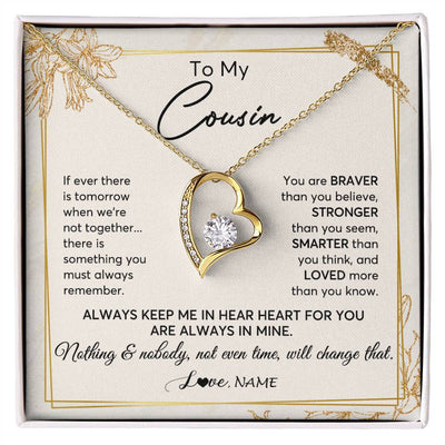 Forever Love Necklace 18K Yellow Gold Finish | 1 | Personalized To My Cousin Necklace From Family Always Keep Me In Your Heart Cousin Birthday Graduation Christmas Customized Gift Box Message Card | siriusteestore