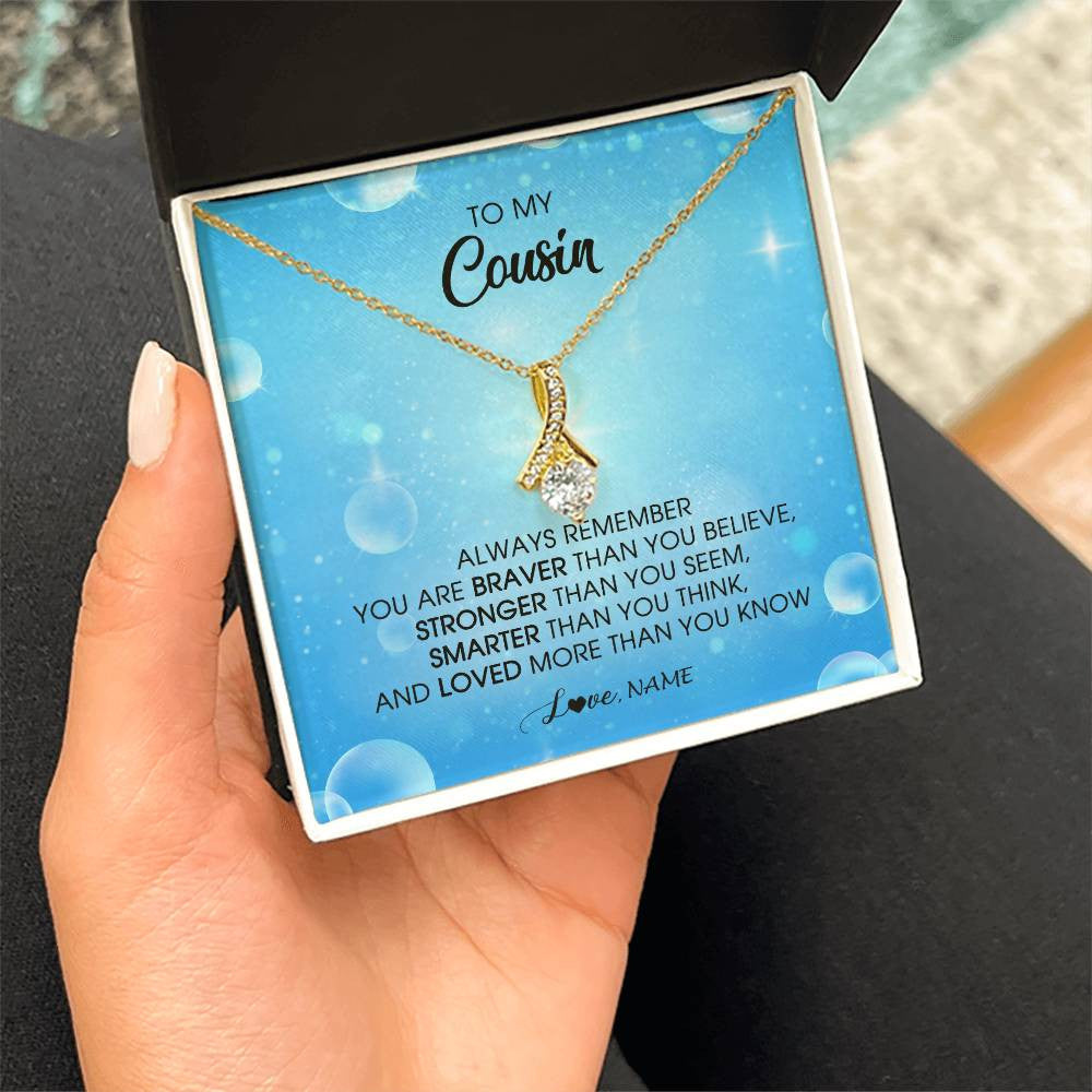 Alluring Beauty Necklace 18K Yellow Gold Finish | Personalized To My Cousin Necklace From Family Always Remember You Are Braver Cousin Pendant Jewelry Birthday Graduation Christmas Customized Message Card | siriusteestore