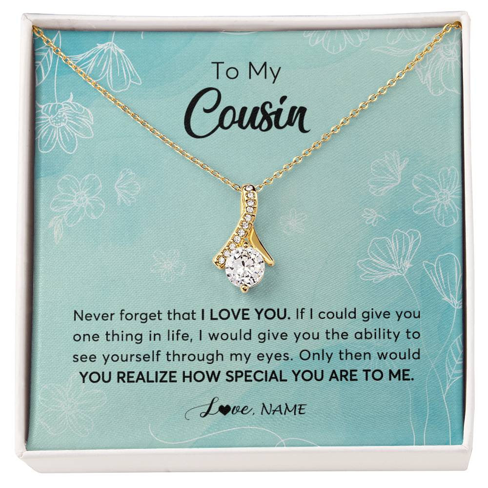 Alluring Beauty Necklace 18K Yellow Gold Finish | 1 | Personalized To My Cousin Necklace From Family Flower Never Forget I Love You Cousin Jewelry Graduation Birthday Christmas Customized Gift Box Message Card | siriusteestore