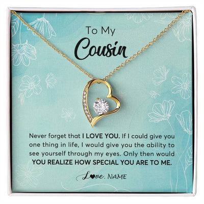 Forever Love Necklace 18K Yellow Gold Finish | 1 | Personalized To My Cousin Necklace From Family Flower Never Forget I Love You Cousin Jewelry Graduation Birthday Christmas Customized Gift Box Message Card | siriusteestore