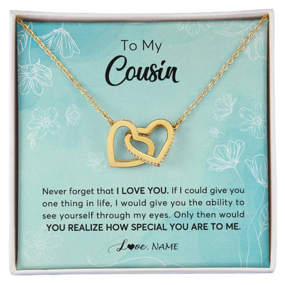 Interlocking Hearts Necklace 18K Yellow Gold Finish | 1 | Personalized To My Cousin Necklace From Family Flower Never Forget I Love You Cousin Jewelry Graduation Birthday Christmas Customized Gift Box Message Card | siriusteestore