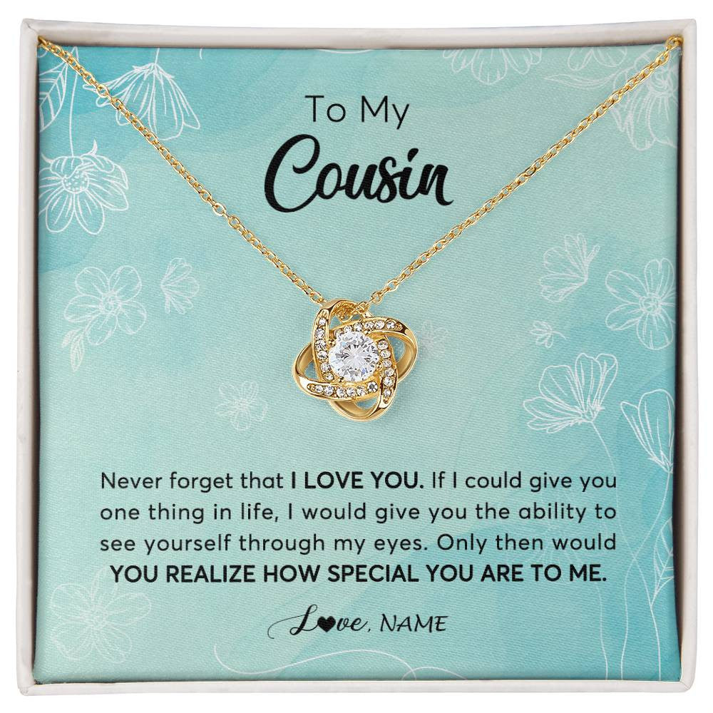 Love Knot Necklace 18K Yellow Gold Finish | 1 | Personalized To My Cousin Necklace From Family Flower Never Forget I Love You Cousin Jewelry Graduation Birthday Christmas Customized Gift Box Message Card | siriusteestore