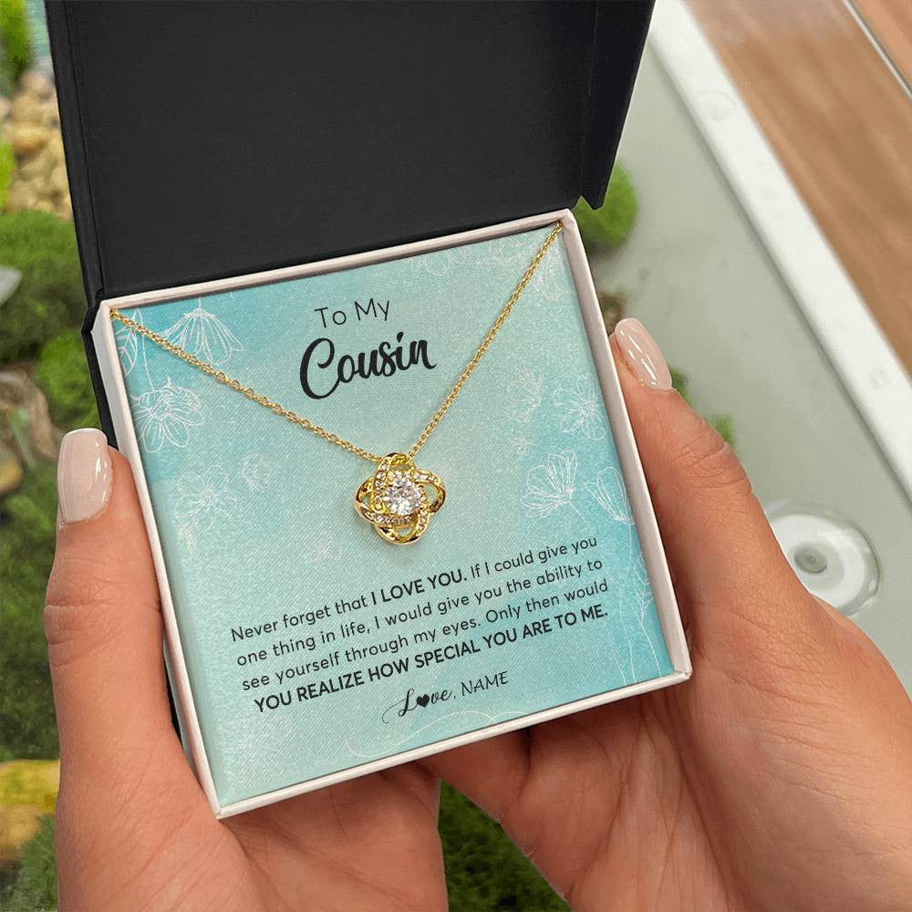 Love Knot Necklace 18K Yellow Gold Finish | 2 | Personalized To My Cousin Necklace From Family Flower Never Forget I Love You Cousin Jewelry Graduation Birthday Christmas Customized Gift Box Message Card | siriusteestore