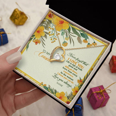 Forever Love Necklace 18K Yellow Gold Finish | Personalized To My Cousin Necklace From Family Flower Never Forget That I Love You Cousin Birthday Christmas Graduation Customized Gift Box Message Card | siriusteestore