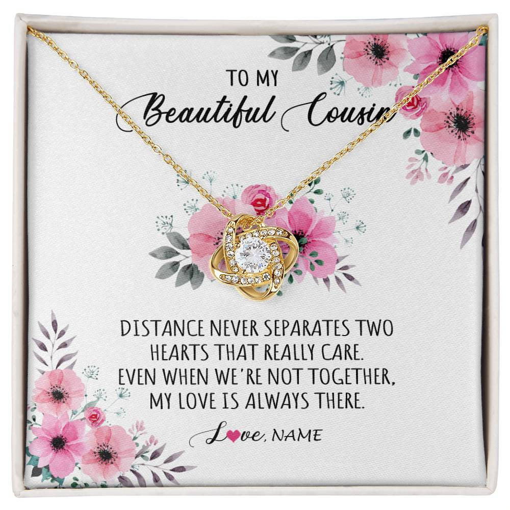 Love Knot Necklace 18K Yellow Gold Finish | Personalized To My Cousin Necklace From Family My Love Is Always There Cousin Jewelry Birthday Graduation Christmas Customized Gift Box Message Card | siriusteestore