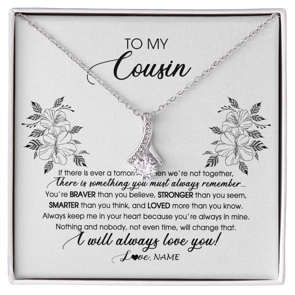 Alluring Beauty Necklace 14K White Gold Finish | Personalized To My Cousin Necklace From Family Not Even Time Floral Cousin Birthday Graduation Christmas Customized Message Card | siriusteestore