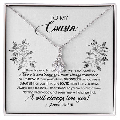 Alluring Beauty Necklace 14K White Gold Finish | Personalized To My Cousin Necklace From Family Not Even Time Floral Cousin Birthday Graduation Christmas Customized Message Card | siriusteestore