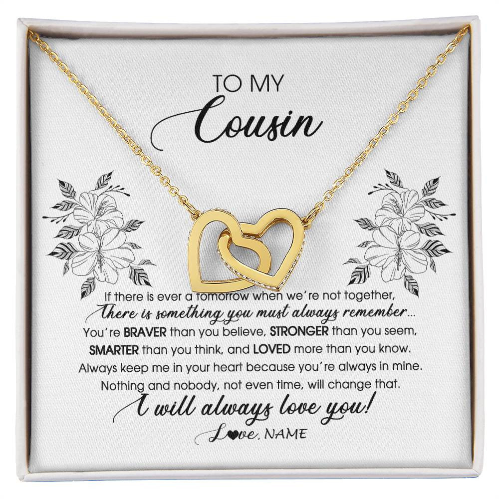 Interlocking Hearts Necklace 18K Yellow Gold Finish | Personalized To My Cousin Necklace From Family Not Even Time Floral Cousin Birthday Graduation Christmas Customized Message Card | siriusteestore