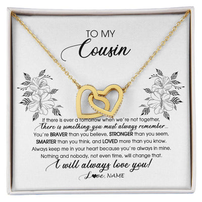 Interlocking Hearts Necklace 18K Yellow Gold Finish | Personalized To My Cousin Necklace From Family Not Even Time Floral Cousin Birthday Graduation Christmas Customized Message Card | siriusteestore
