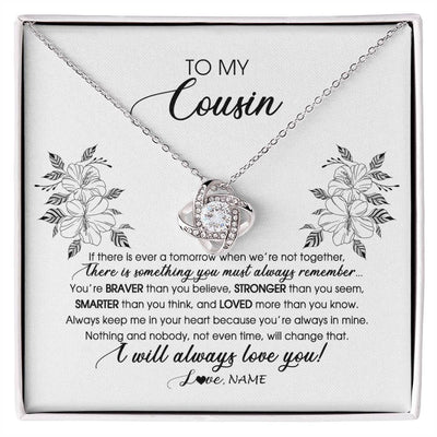 Love Knot Necklace 14K White Gold Finish | Personalized To My Cousin Necklace From Family Not Even Time Floral Cousin Birthday Graduation Christmas Customized Message Card | siriusteestore