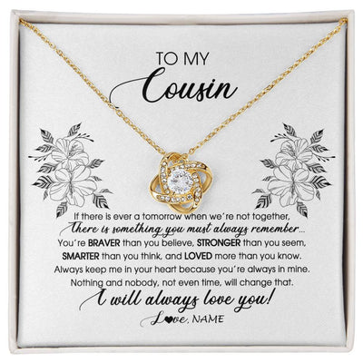 Love Knot Necklace 18K Yellow Gold Finish | Personalized To My Cousin Necklace From Family Not Even Time Floral Cousin Birthday Graduation Christmas Customized Message Card | siriusteestore