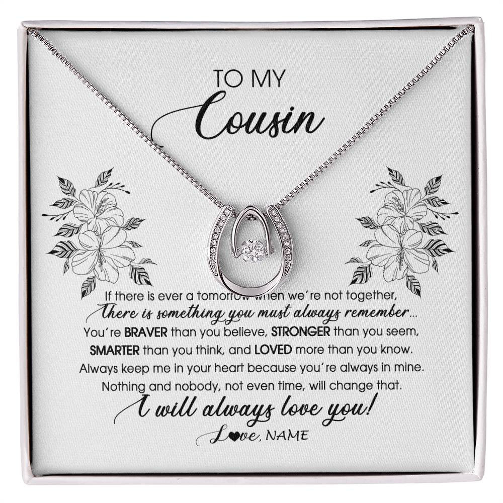 Lucky In Love Necklace 14K White Gold Finish | Personalized To My Cousin Necklace From Family Not Even Time Floral Cousin Birthday Graduation Christmas Customized Message Card | siriusteestore
