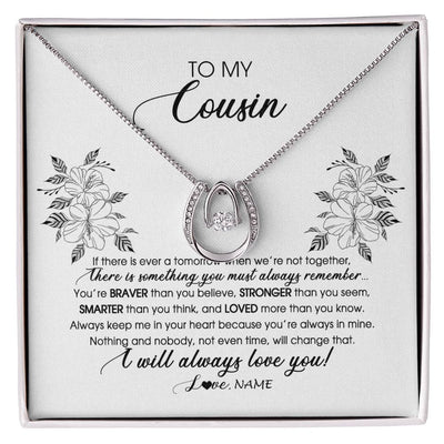 Lucky In Love Necklace 14K White Gold Finish | Personalized To My Cousin Necklace From Family Not Even Time Floral Cousin Birthday Graduation Christmas Customized Message Card | siriusteestore