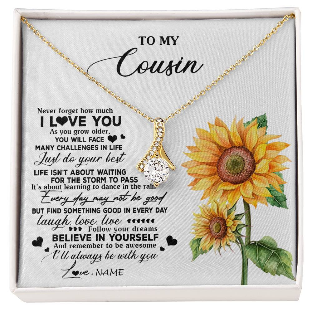 Alluring Beauty Necklace 18K Yellow Gold Finish | 1 | Personalized To My Cousin Necklace From Family Sunflower Wood Laugh Love Live Cousin Birthday Graduation Christmas Customized Gift Box Message Card | siriusteestore