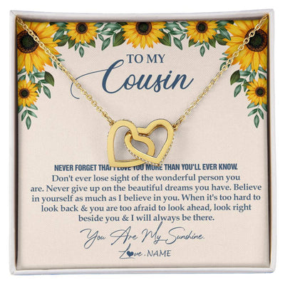 Interlocking Hearts Necklace 18K Yellow Gold Finish | Personalized To My Cousin Necklace From Family Sunflower You Are My Sunshine Cousin Jewelry Graduation Birthday Christmas Customized Gift Box Message Card | siriusteestore