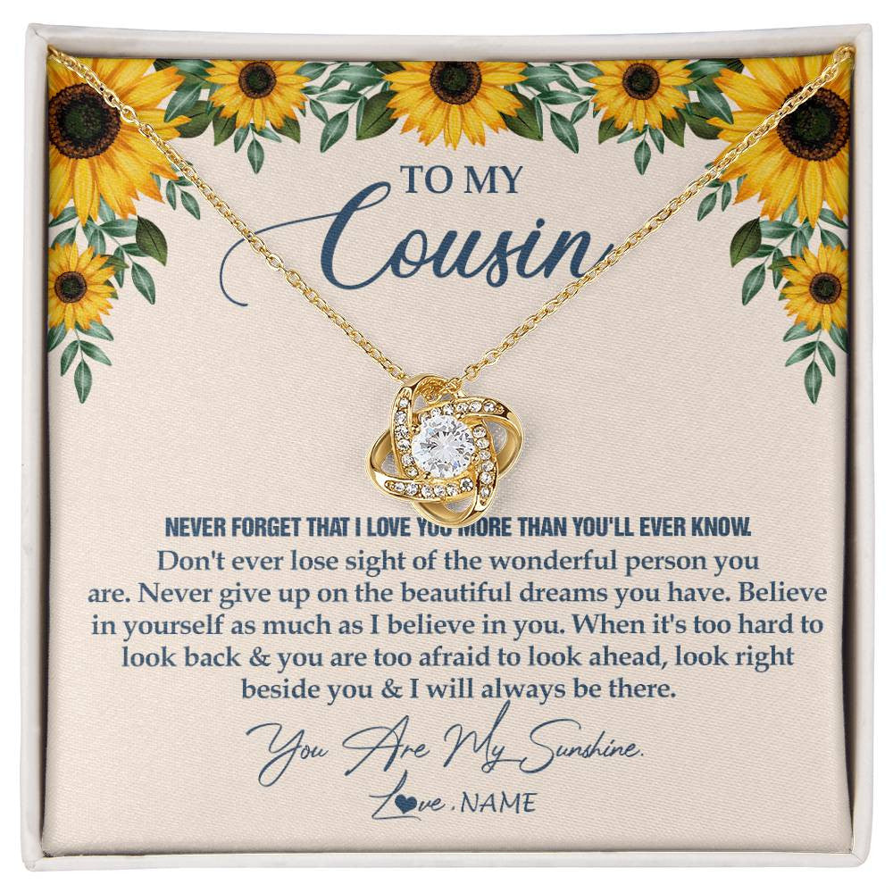 Love Knot Necklace 18K Yellow Gold Finish | Personalized To My Cousin Necklace From Family Sunflower You Are My Sunshine Cousin Jewelry Graduation Birthday Christmas Customized Gift Box Message Card | siriusteestore