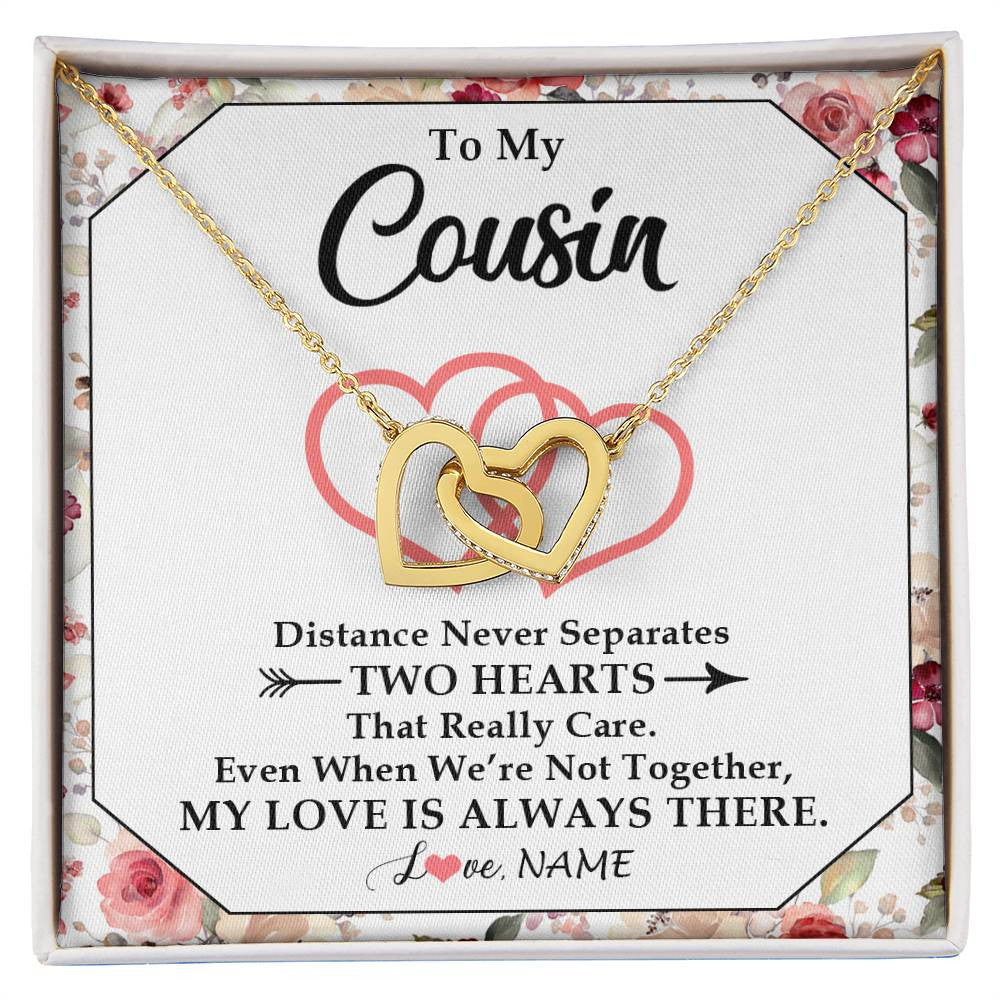 Interlocking Hearts Necklace 18K Yellow Gold Finish | 1 | Personalized To My Cousin Necklace From Family Two Hearts Together Cousin Birthday Graduation Christmas Jewelry Customized Gift Box Message Card | siriusteestore