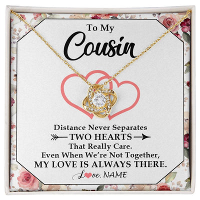 Love Knot Necklace 18K Yellow Gold Finish | 1 | Personalized To My Cousin Necklace From Family Two Hearts Together Cousin Birthday Graduation Christmas Jewelry Customized Gift Box Message Card | siriusteestore
