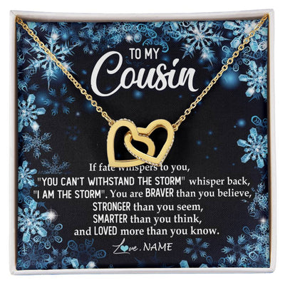 Interlocking Hearts Necklace 18K Yellow Gold Finish | Personalized To My Cousin Necklace From Family Whisper Back I Am The Storm Cousin Pendant Jewelry Birthday Graduation Christmas Customized Message Card | siriusteestore
