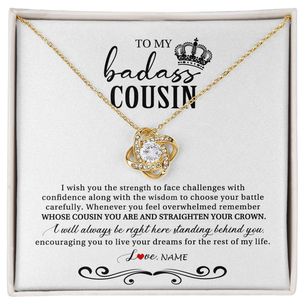 Love Knot Necklace 18K Yellow Gold Finish | Personalized To My Cousin Necklace From Family Wish You The Strength Cousin Birthday Christmas Graduation Jewelry Customized Gift Box Message Card | siriusteestore
