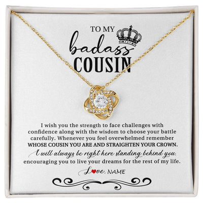 Love Knot Necklace 18K Yellow Gold Finish | Personalized To My Cousin Necklace From Family Wish You The Strength Cousin Birthday Christmas Graduation Jewelry Customized Gift Box Message Card | siriusteestore