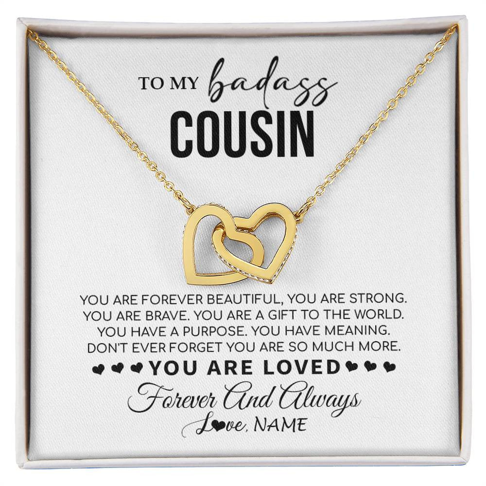 Interlocking Hearts Necklace 18K Yellow Gold Finish | 1 | Personalized To My Cousin Necklace From Family You Are Forever Beautiful Cousin Birthday Graduation Christmas Customized Gift Box Message Card | siriusteestore