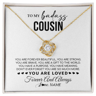 Love Knot Necklace 18K Yellow Gold Finish | 1 | Personalized To My Cousin Necklace From Family You Are Forever Beautiful Cousin Birthday Graduation Christmas Customized Gift Box Message Card | siriusteestore
