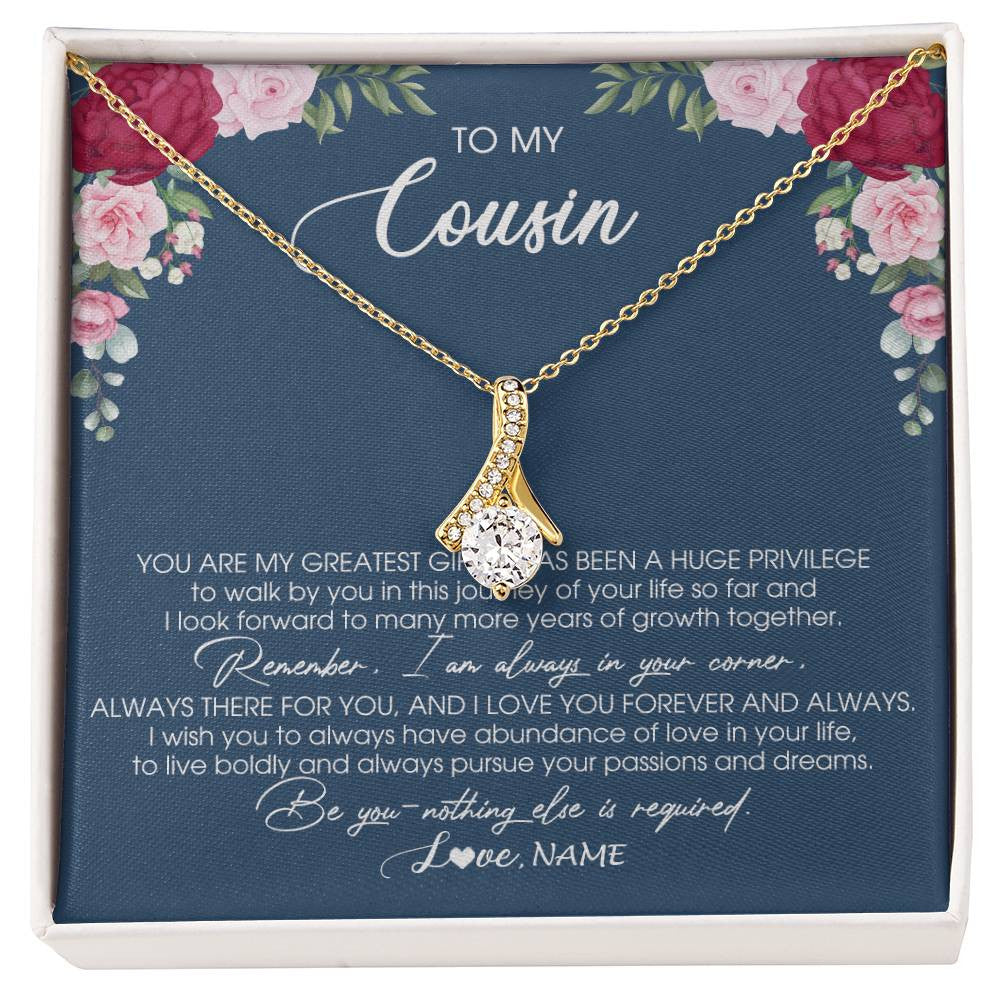 Alluring Beauty Necklace 18K Yellow Gold Finish | Personalized To My Cousin Necklace From Family You Are My Greatest Gift Cousin Birthday Christmas Customized Jewelry Gift Box Message Card | siriusteestore