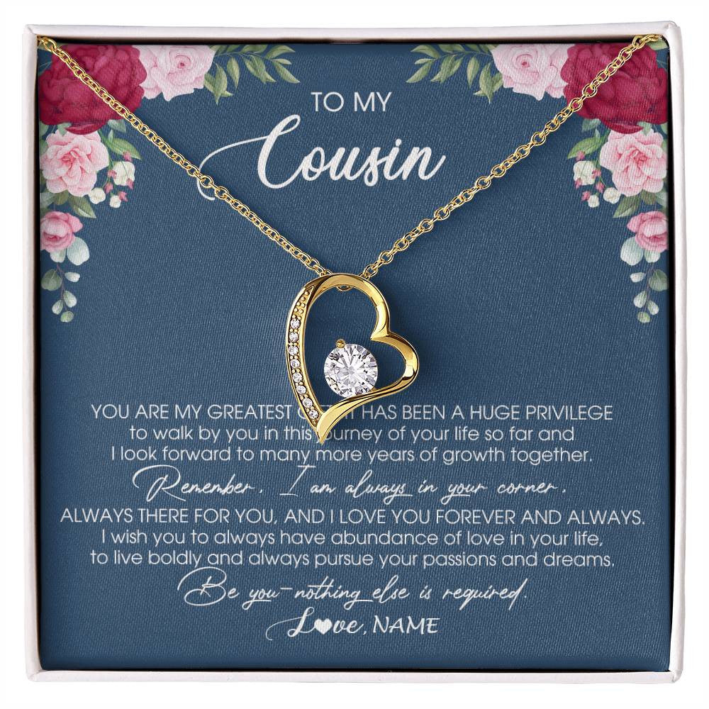 Forever Love Necklace 18K Yellow Gold Finish | Personalized To My Cousin Necklace From Family You Are My Greatest Gift Cousin Birthday Christmas Customized Jewelry Gift Box Message Card | siriusteestore