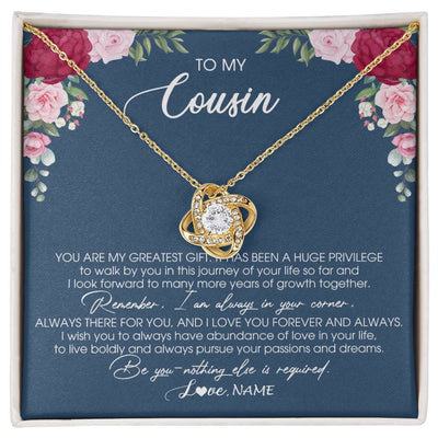 Love Knot Necklace 18K Yellow Gold Finish | Personalized To My Cousin Necklace From Family You Are My Greatest Gift Cousin Birthday Christmas Customized Jewelry Gift Box Message Card | siriusteestore