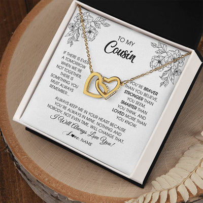Interlocking Hearts Necklace 18K Yellow Gold Finish | Personalized To My Cousin Necklace From Family You're Braver Stronger Smarter Cousin Birthday Christmas Customized Jewelry Gift Box Message Card | siriusteestore