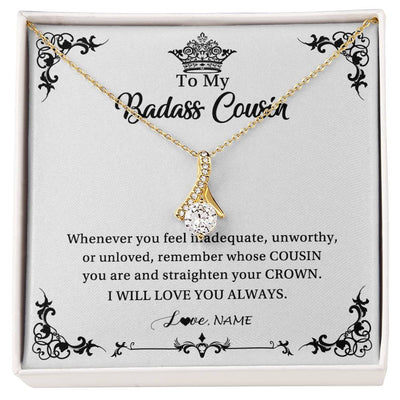Alluring Beauty Necklace 18K Yellow Gold Finish | Personalized To My Cousin Necklace I Will Love You Always Cousin Pendant Jewelry Birthday Graduation Christmas Customized Message Card | siriusteestore