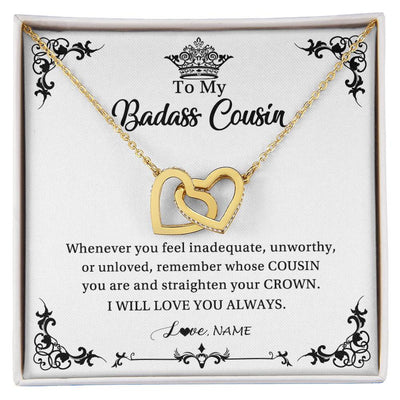 Interlocking Hearts Necklace 18K Yellow Gold Finish | Personalized To My Cousin Necklace I Will Love You Always Cousin Pendant Jewelry Birthday Graduation Christmas Customized Message Card | siriusteestore