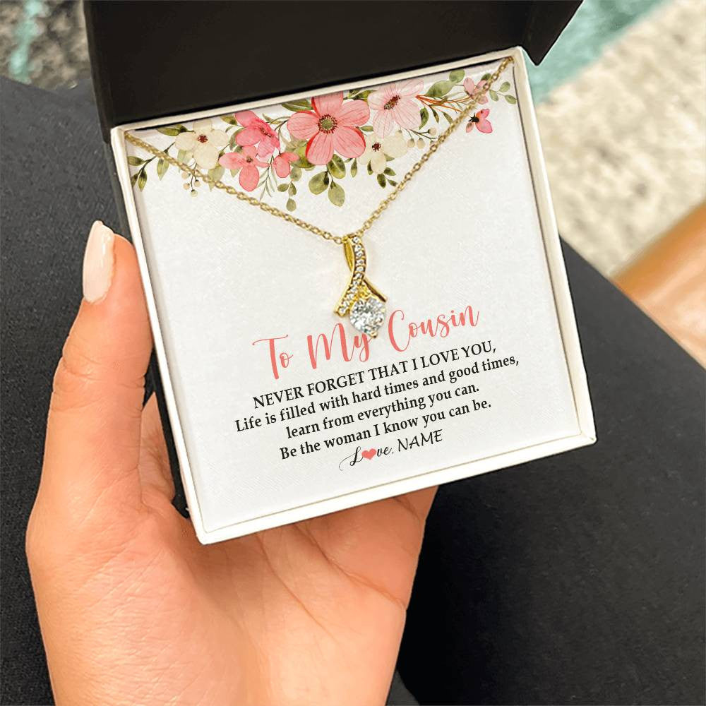 Alluring Beauty Necklace 18K Yellow Gold Finish | Personalized To My Cousin Necklace Never Forget That I Love You Cousin Pendant Jewelry Birthday Graduation Christmas CCustomized Gift Box Message Card | siriusteestore