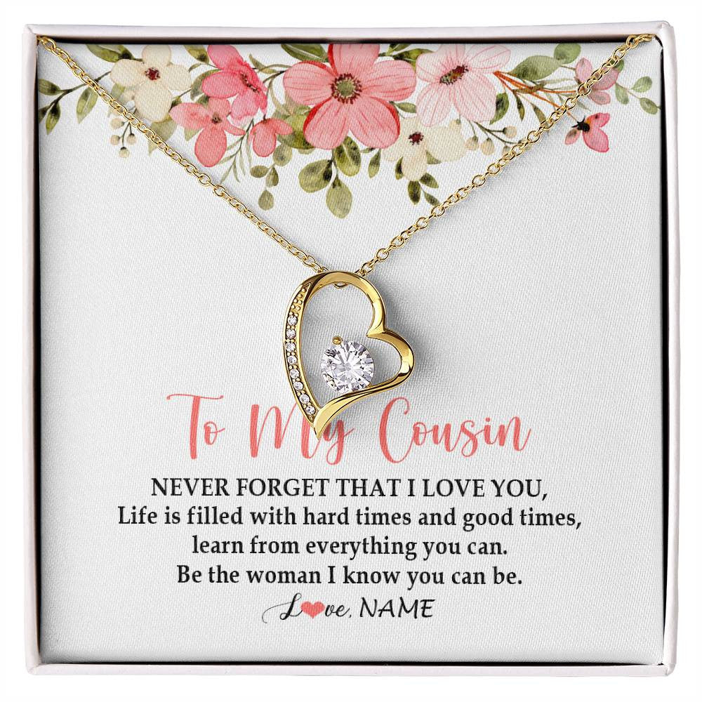 Forever Love Necklace 18K Yellow Gold Finish | Personalized To My Cousin Necklace Never Forget That I Love You Cousin Pendant Jewelry Birthday Graduation Christmas CCustomized Gift Box Message Card | siriusteestore