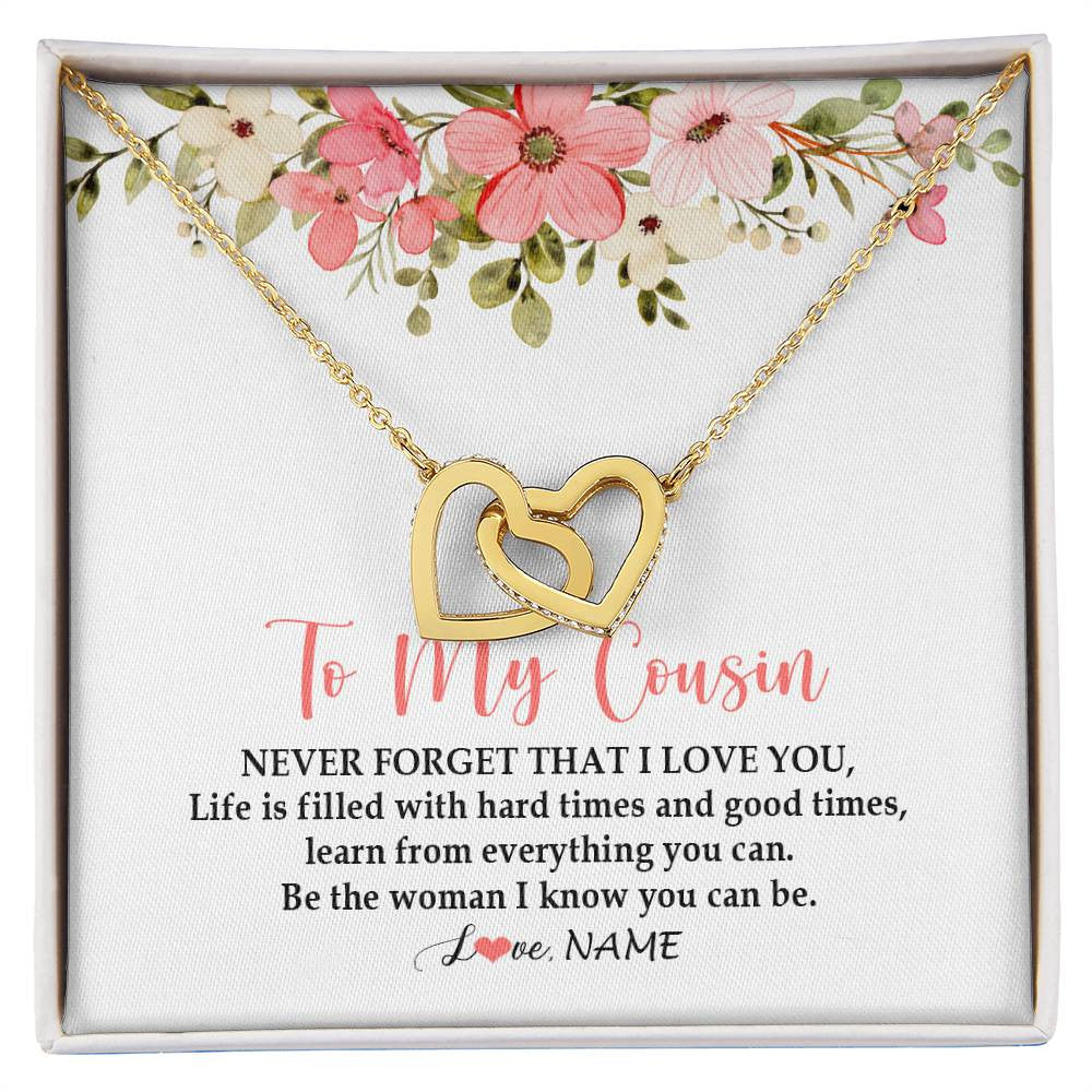 Interlocking Hearts Necklace 18K Yellow Gold Finish | Personalized To My Cousin Necklace Never Forget That I Love You Cousin Pendant Jewelry Birthday Graduation Christmas CCustomized Gift Box Message Card | siriusteestore