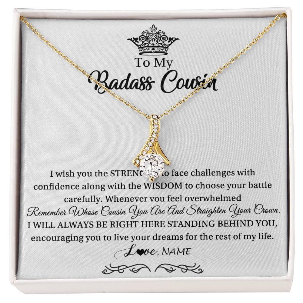 Alluring Beauty Necklace 18K Yellow Gold Finish | Personalized To My Cousin Necklace Straighten Your Crown Cousin Pendant Jewelry Birthday Graduation Christmas Customized Gift Box Message Card | siriusteestore