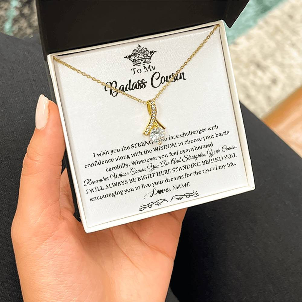 Alluring Beauty Necklace 18K Yellow Gold Finish | Personalized To My Cousin Necklace Straighten Your Crown Cousin Pendant Jewelry Birthday Graduation Christmas Customized Gift Box Message Card | siriusteestore