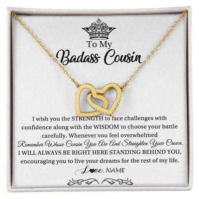 Interlocking Hearts Necklace 18K Yellow Gold Finish | Personalized To My Cousin Necklace Straighten Your Crown Cousin Pendant Jewelry Birthday Graduation Christmas Customized Gift Box Message Card | siriusteestore