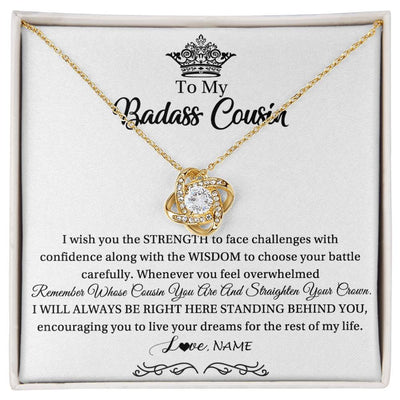 Love Knot Necklace 18K Yellow Gold Finish | Personalized To My Cousin Necklace Straighten Your Crown Cousin Pendant Jewelry Birthday Graduation Christmas Customized Gift Box Message Card | siriusteestore