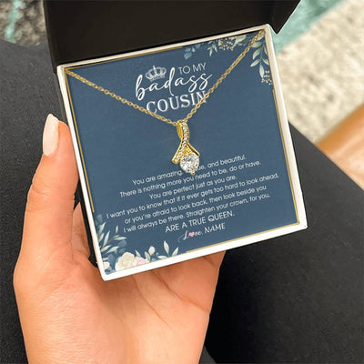 Alluring Beauty Necklace 18K Yellow Gold Finish | 2 | Personalized To My Cousin Necklace Straighten Your Crown Cousin Queen Pendant Jewelry Birthday Graduation Christmas Customized Gift Box Message Card | siriusteestore
