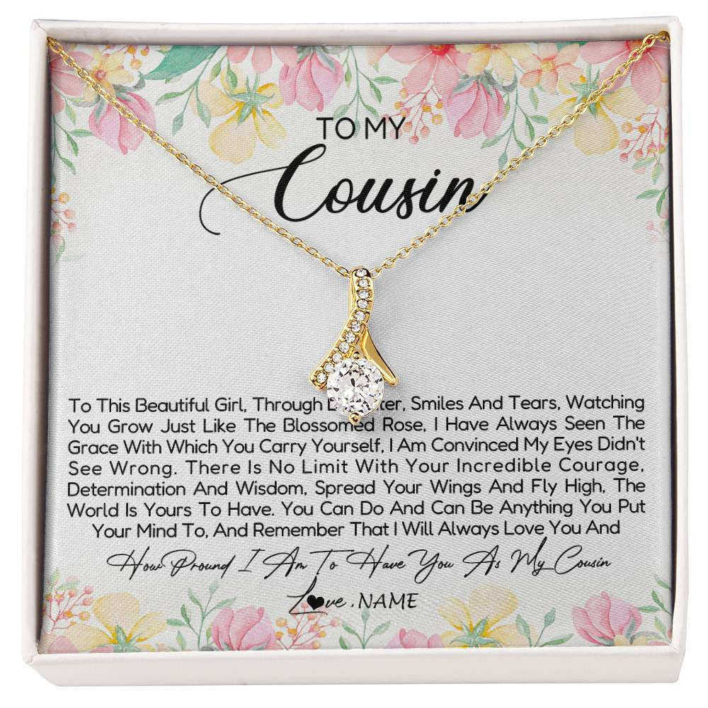 Alluring Beauty Necklace 18K Yellow Gold Finish | Personalized To My Cousin Necklace To This Beautiful Girl Cousin Pendant Jewelry Birthday Graduation Christmas CCustomized Gift Box Message Card | siriusteestore